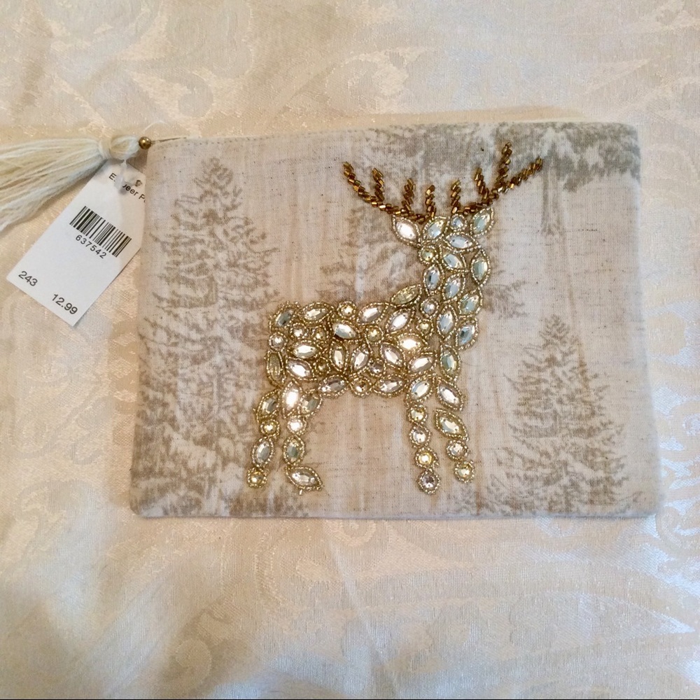 NWT Papyrus Rhinestone Reindeer Makeup Bag